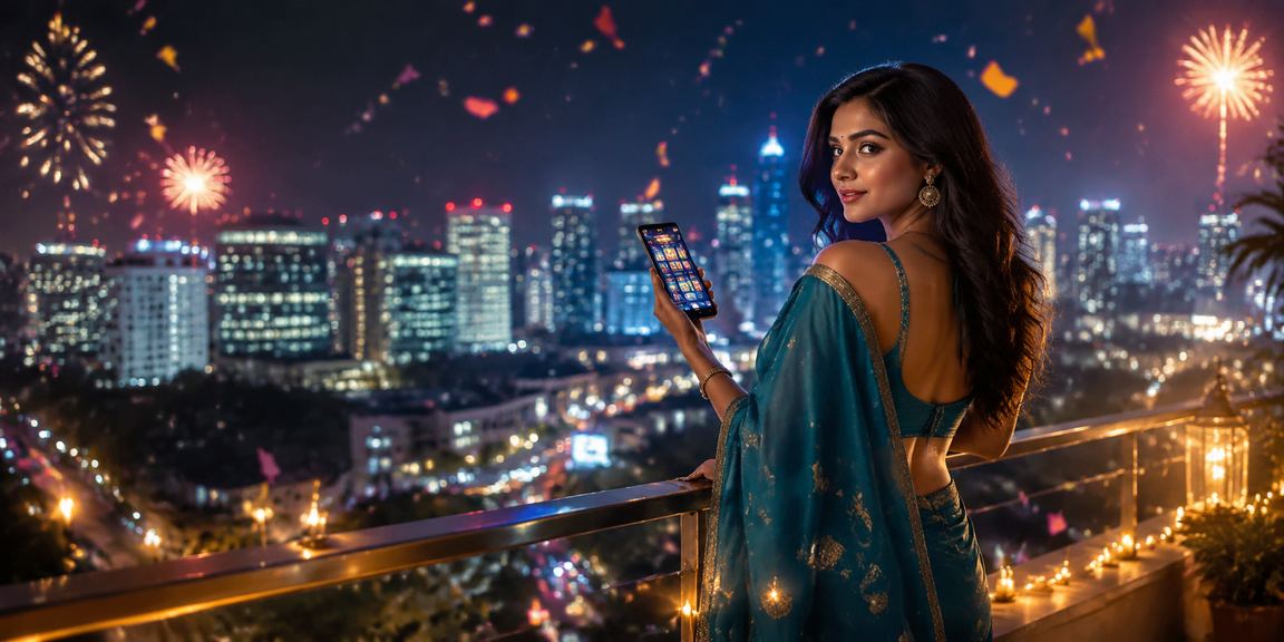 Indian woman accessing mobile casino app